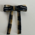 Classic plaid bow hair clip with gray and yellow check pattern and long ribbon tails - Yellow Blue Striped Bow Ribbon Hair Clip