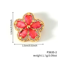 Golden flower watch band charm with red heart petals and crystals, 1.3cm size - Gold Red Flower Zirconia Charm (P3635-2)