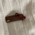 Maillard brown plaid bow hair clip with leather texture and golden metal badge - Square / Solid Coffee Plaid Square Bow Clip
