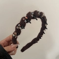 Brown wool headband with gothic black spikes and sparkling crystals for women - Coffee