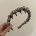 Vintage Stirnband aus grauer Wolle mit Kristallperlen und rutschfesten Zähnen für Damen - Lila Wolle Grau Kristall Stirnband Mit Zähnen / Lila