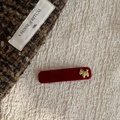 Elegant red velvet hair clip with a gold metallic dog charm featuring star cutouts - Pony Style (Red Pony BB Clip) / Red