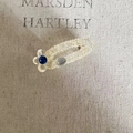 Beaded oval hair clip featuring a sparkling dark blue gemstone and floral accent - White Crystal Blue Flower Style