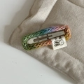 Rainbow crochet hair clip featuring a cute bunny fabric label and metal BB base - Rainbow Knitted Clip (Rabbit Label) / Colorful Wool Square Clip (19#)