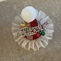 Handmade crochet Christmas hat hair clip with red sequins and a festive gold star - White Gauze Christmas Hat Clip (23#)