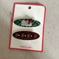 Christmas hair clip set featuring green plaid cherry and gingerbread man designs - Plaid Cherry Gingerbread Man Style / Christmas Oval Clip (1#)