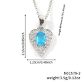 Collana d'argento con gemma ovale blu e cornice a cuore con diamanti incastonati - Cuore Argento Pietra Blu (N01579-2)