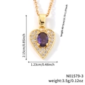 Collana con pendente a cuore dorato con zircone viola e cristalli bianchi micro-pavé - Cuore Oro Pietra Viola (N01579-3)