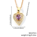 Collier cœur élégant en or avec pendentif gemme violette et mesures précises ici - Cœur Or Pierre Violette Style 2 (N01579-5)