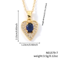 Collier cœur doré avec pierre bleue ovale et pendentif avec halo de zircon blanc - Cœur Or Pierre Bleue Foncée (N01579-7)