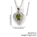 Collier pendentif coeur argenté avec pierre vert olive et micro-pavé de zircones - Cœur Argent Pierre Vert Olive (N01579-12)