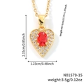 Collier cœur doré avec pierre rouge ovale et halo de diamants sur chaîne maille - Cœur Or Pierre Rouge (N01579-15)
