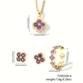 Elegante set di gioielli a quadrifoglio viola placcato oro con collana e anello - Viola (TZ00328-4)