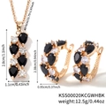 Elegant gold jewelry set with black and white pear-cut zircon pendant and earrings - Black and White Gold (KSS00020KCGWHBK)