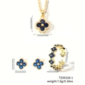 Set di gioielli a quadrifoglio con zirconi blu composto da collana orecchini e anello - Blu (TZ00328-1)