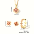 Elegantes vergoldetes Kleeblatt Schmuckset mit rosa Steinen, Halskette und Ring inklusive - Orange (TZ00328-5)