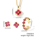 Elegantes vergoldetes Kleeblatt-Schmuckset mit lebhaften roten Zirkonia-Steinen - Rosa (TZ00328-6)