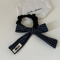 Chouchou noeud à carreaux bleus de style coréen avec étiquette pour coiffures variées - Nœud à Rayures Bleu Marine (1#)