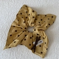 Chouchou géant jaune à pois avec petit nœud et détail d'étiquette en tissu doux - Chouchou (Pois Jaunes Style Cerf-volant Nœud Marron)