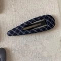 French vintage navy and grey plaid BB hair clip with drop-shaped metal snap design - 4# Navy Yellow Striped Waterdrop Clip
