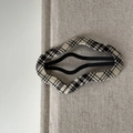 American college style black and white plaid fabric wavy hair clip on beige background - Milk Tea and Black Striped Wavy Clip