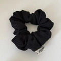 Classic black knitted scrunchie with honeycomb texture and woven brand label - Small / Black