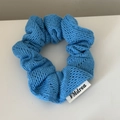 Sky blue knitted hair scrunchie with soft hollow texture and branded label for ponytail - Small / Blue