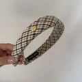 Maillard Vintage Plaid Haarreif mit Goldetikett und handgefertigtem Etikett - Gold Etikett Haarband (6092727246338) / Milchtee Khaki Kariert