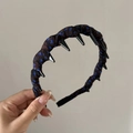Cerchietto minimalista in tessuto leopardato blu con borchie nere per uno stile punk - 7# Cerchietto Pois Caffè Blu con Denti