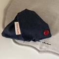 Handmade navy blue denim triangle pouch with red bead detail and artisan woven label - Solid Denim Triangle Claw