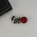 Detail of leopard print dog hair clip with red bead and crystal heart bow decoration - Leopard Dog