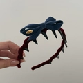 Diadema retro de terciopelo burdeos y azul marino con dientes antideslizantes y oro - Aro de Flocado Burdeos Lazo Azul
