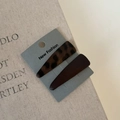 Close-up of leopard print and dark brown triangular hair clips on display card - Dark Leopard And Khaki Style