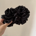 Close-up of handmade coffee brown polka dot rose flowers on a fabric hair clip accessory - Handmade Floral Style / Black Polka Dot Rose (1#)