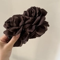 Detail of coffee brown polka dot rose hair clip with satin fabric flower petals - Handmade Floral Style / Brown Polka Dot Rose (2#)