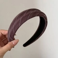 Dettaglio del cerchietto in spugna retrò con trama in tessuto twill marrone rossastro scuro - Cerchietto a Righe / Borgogna