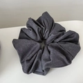 Deep grey oversized scrunchie in high-quality suit fabric with textured folds for women - Denim Scrunchie / Gray