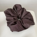 Deep coffee brown oversized scrunchie in premium twill fabric with soft sheen - Denim Scrunchie / Coffee