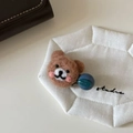 Fermaglio per capelli a orsetto in feltro fatto a mano con sfera decorativa blu Hand Made - Stile Orso Marrone Con Perla Blu