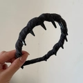 Punk style denim fabric headband with black spikes and anti-slip toothed design - Grey Stripe