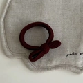 Vintage dark red bow hair tie with ruched towel texture for elegant ponytail styling - Wine Red Bowknot Hair Tie