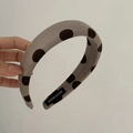 Detail of vintage coffee brown polka dot padded headband with hand made woven label - Milk Tea Large Polka Dot
