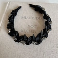 Gothic style black woven headband with crystal accents and glossy spike elements - Black (Fabric Wrapped Rhinestone Headband)