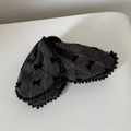 Detail of grey plaid hair bow with black beaded edges and elegant embroidery - 2# Grey Black Bowknot Triangle Claw Clip