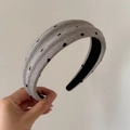 Padded wide headband in grey woven fabric with black heart patterns for women - Coffee Black Heart Headband