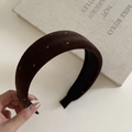 Close-up of brown velvet polka dot wide headband with anti-slip inner lining - Khaki Polka Dot Style