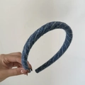 Detail of navy blue striped knit headband with French vintage thick textured fabric - Blue White Striped 2CM Hairband