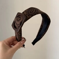 Detail of coffee brown paisley headband with decorative square buckle and soft velvet texture - Coffee Brown Texture Buckle Style