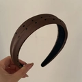 Brauner breiter gepolsterter Haarreif mit schwarzen Punkten und Vintage-Design für Damen - Kaffee Schwarz Gepunkteter Stil