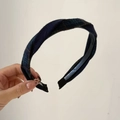 Cerchietto a quadri intrecciato blu scuro e verde con struttura interna antiscivolo - 1# Blu Marino a Strisce Incrociato Vellutato Cerchietto